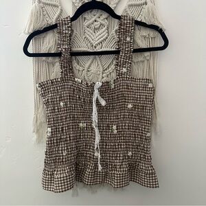 Gingham & floral tank top